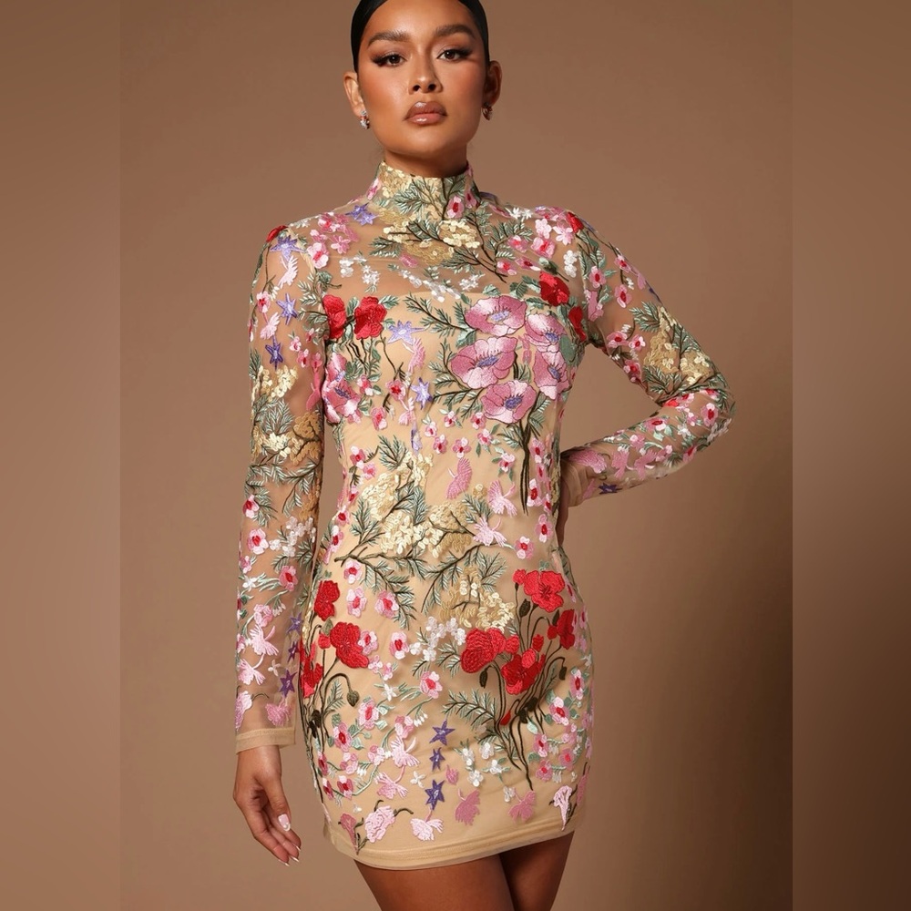 Floral Embroidered Mini Dress